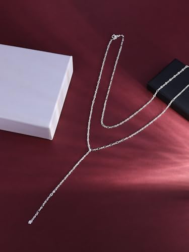 Gold Lariat Necklace for Women Layered Y Long Necklace Stainless Steel Choker Necklace Statement Necklaces Daily Prom Trendy Jewelry Gift for Women - color: Silver1