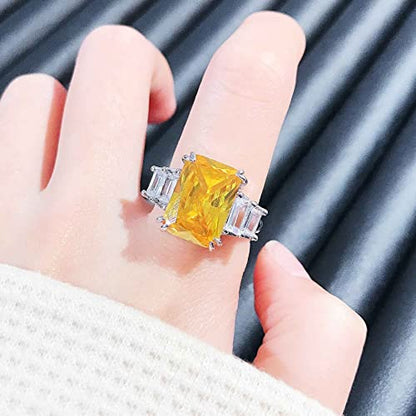 Moissanite Diamond Ring for Women 925 Sterling Silver Shiny Huge CZ Crystal Gemstone Open Adjustable Wedding Ring - color: Yellow