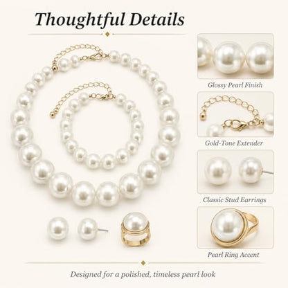 Pearl Jewelry Set for Women Pearl Necklace and Earring Set Bridal Jewelry Set for Wedding Elegant Pearl Jewelry - color: A1:SET-4