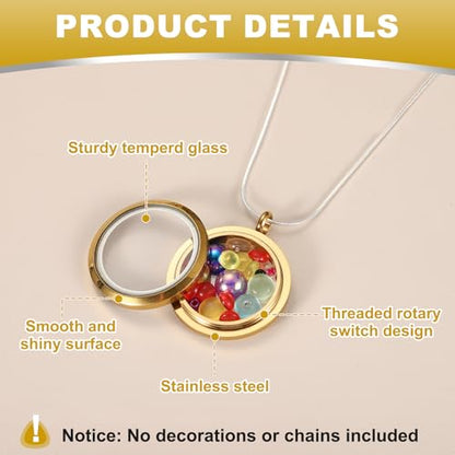 MECCANIXITY Living Memory Locket Charm, Round Floating Locket Pendants Stainless Steel Clear Glass Photo Charm - color: Gold, size: 12.7/18/23 mm