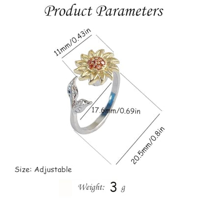 Hebelee Rotatable CZ Sunflower Spinner Ring for Women Fashion Crystal Rotating Flower Stackable Statement Open Wrap Finger Rings Comfort Fit Adjustable Fidget Anxiety Relieving Stress Jewelry - color: 2 Leaf