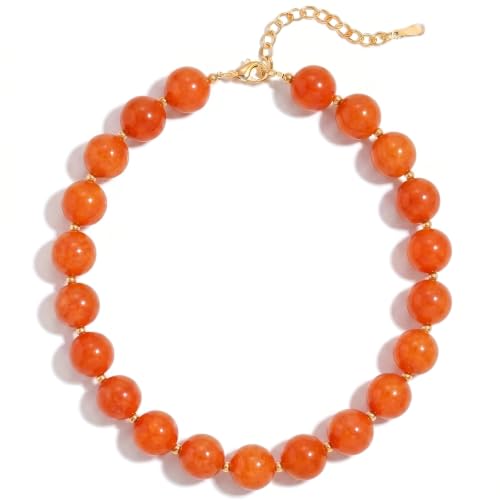 Colorful Beaded Necklace for Women Boho Statement Chunky Necklace Natural Stone Beads Gemstone Choker Necklaces Handmade Summer Beach Jewelry - color: Orange