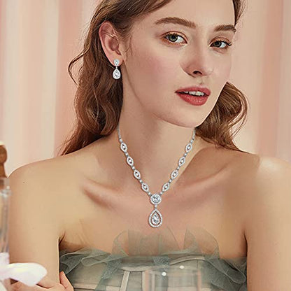 GULICX AAA Cubic Zirconia CZ Silver Plated Base Women's Party Jewelry Set Earrings Pendant Necklace - color: White gold plated