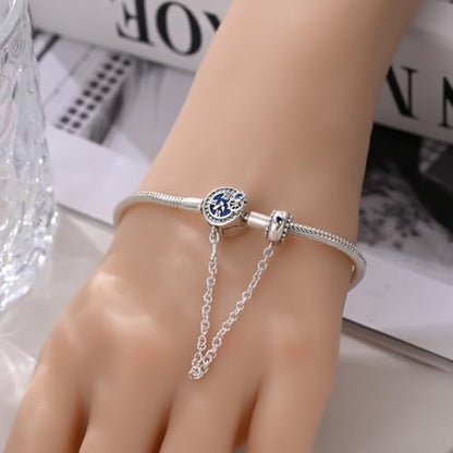 KUNSIR 925 Sterling Silver Snake Chain Bracelet with Safety Chain Charm Bracelets for Women Teen - style: PAB038
