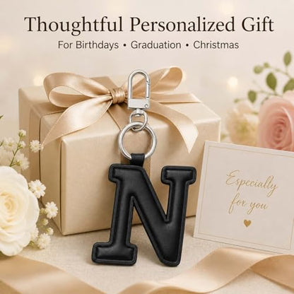 Initial Letter Keychain,Stainless Steel,Colorful Faux Leather Keyring for Backpack,Purse,Car Keys,Gift for Men Women - color: N