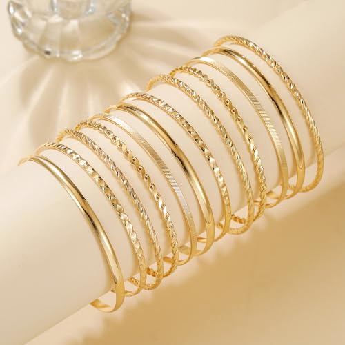 Gold Bangles for Women, 12 Pcs Boho Stackable Bracelets Multi Layer Textured Chunky Bracelets Jewelry Set for Women - color: Style A- 12 pcs gold