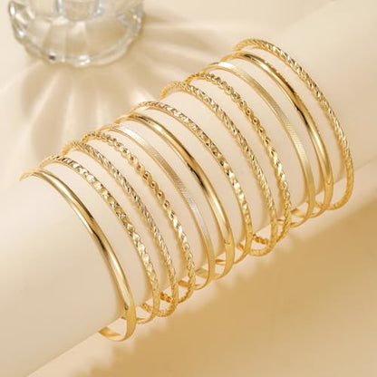 Gold Bangles for Women, 12 Pcs Boho Stackable Bracelets Multi Layer Textured Chunky Bracelets Jewelry Set for Women - color: Style A- 12 pcs gold