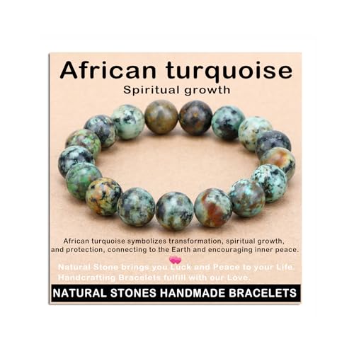 AD Beads Handmade Gemstone Stretch Elastic Bracelet Crystal Healing Reiki Nature's Beauty and Spiritual Essence Unisex (12mm, African Turquoise (Spiritual growth)) - color: African Turquoise (Spiritual Growth), size: 12mm