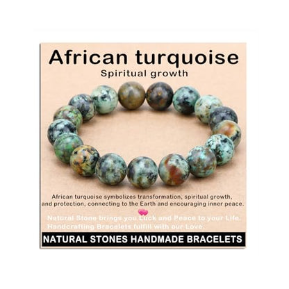 AD Beads Handmade Gemstone Stretch Elastic Bracelet Crystal Healing Reiki Nature's Beauty and Spiritual Essence Unisex (12mm, African Turquoise (Spiritual growth)) - color: African Turquoise (Spiritual Growth), size: 12mm
