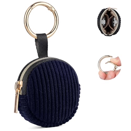 Jewelry Ring Holder Keychain, Travel Jewelry Holder Case, DBlue | Corduroy Small Travel Ring Keeper Box for Rings, Earrings, Stud, Necklaces, Gifts for Party/ Birthday/ Wedding/ Christmas - color: Dark Blue