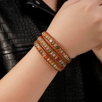 Artilady Leather Wrap Bracelet for Women, Pearl Beaded Bangle Stack Jewelry | Easy on-off, Elegant Handmade Multi-Layered, Daily Casual Date Beach Vacation, Gift for Ladies, Mother, Sister & Friend - style: Green bead