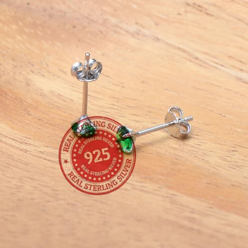 3 Pairs Color Zirconia Earrings Studs, Sterling Silver Studs Earrings Set 3MM 4MM 5MM - color: Green