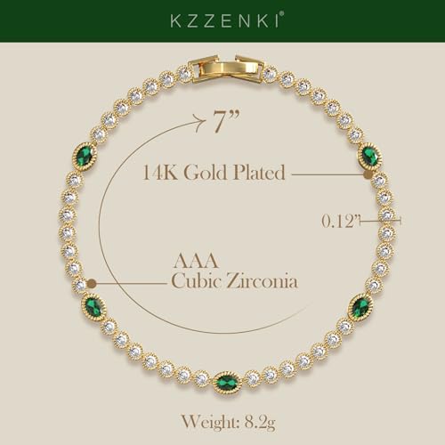 Gold Bracelets for Women, 3mm Cubic Zirconia Tennis Bracelet 7 Inch Gold Jewelry - color: Green