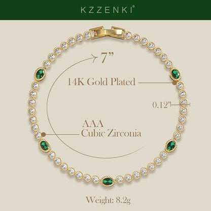 Gold Bracelets for Women, 3mm Cubic Zirconia Tennis Bracelet 7 Inch Gold Jewelry - color: Green