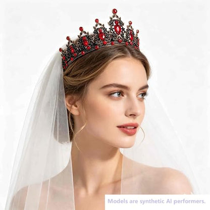 Kamirola - Queen Crown and Tiaras Princess Crown for Women Crystal Headbands for Bridal, Princess for Wedding and Party - color: Black& Red