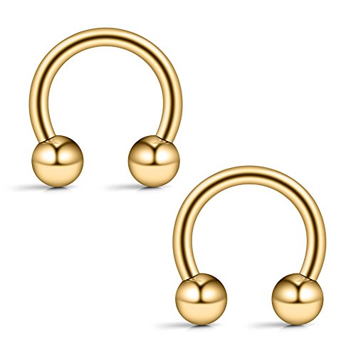12PCS 14G Surgical Steel Nose Septum Horseshoe Hoop Earring Eyebrow Tragus Lip Piercing Ring - style: 10mm w Balls