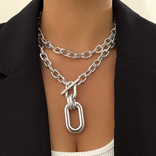 CSIYANJRY99 Chunky Gold Necklaces for Women,Multilayer Punk 80s Hip Hop Necklace,Layered Cuban Link Chain Statement Necklace 90s Freaknik Outfit Accessories for Women - color: Silver Larered Neckalce