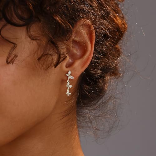 Gold Earrings for Women, 14K Gold Plated Tassel Dangle Earrings for Women Trendy Hypoallergenic Long Chain Earring Dainty Pearl Drop Earrings Elegant Wedding Earring Fashion Jewelry for Womens - color: butterfly earrings