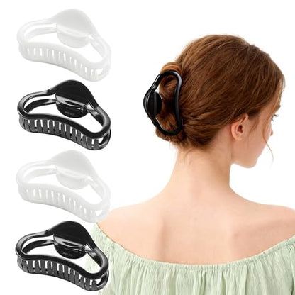 4 Pack Heart Hair Clips, 4.5" Large Durable Trendy Hair Claw Clip with Bead & Butterfly Spring, Premium PC Material Cozy Fashion Hair Claw for Thick Hair, Gift Set for Women Girls, Daily Wear - color: Classic Color 5: Black and White
