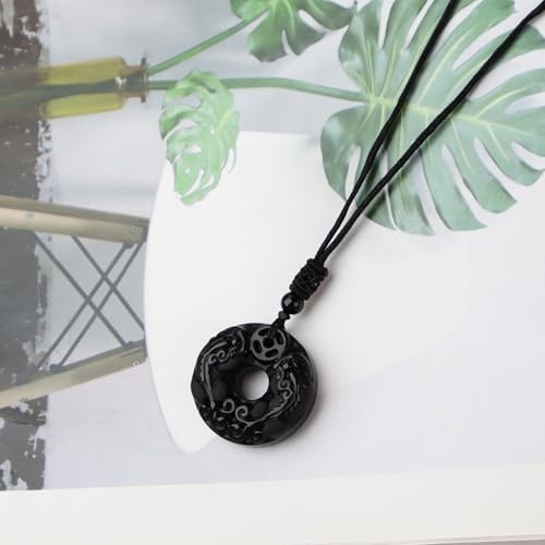 Anjiucc Natural Gemstone Tree of Life Black Obsidian/Golden Obsidian Pendant Necklace for Male and Female Necklace - color: Pi xiu Black obsidian