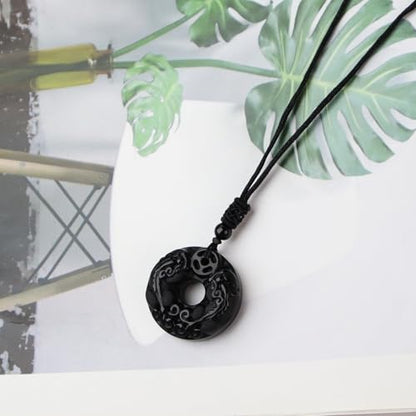 Anjiucc Natural Gemstone Tree of Life Black Obsidian/Golden Obsidian Pendant Necklace for Male and Female Necklace - color: Pi xiu Black obsidian
