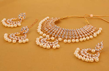 Touchstone Indian Bollywood Traditional Craftsmanship Mughal Designer Jewelry Wedding Necklace Set in Antique Gold Or White Tone for Women. - style: D592 Pearl