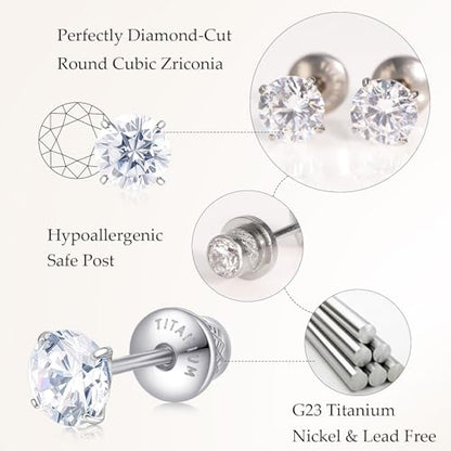 Limerencia Birthstone Screw Back Earrings G23 Implant Grade Titanium Stud Earrings Hypoallergenic Cubic Zirconia Posts Studs Jewelry Gifts for Girls Sensitive Ears - color: April