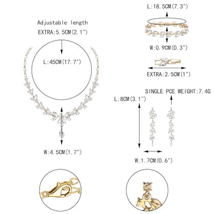EVER FAITH Marquise Crystal Leaf Bridal Prom Jewelry Set for Women Bride | Rhinestone Wedding Party Necklace Dangle Earrings Tennis Bracelet, for Bridesmaid - color: Clear Gold -Plated-Base
