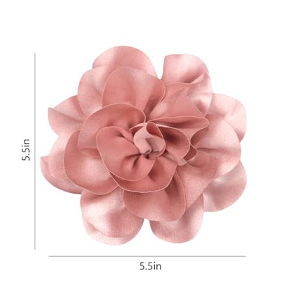Large Rose Flower Brooches Chiffon Camellia Brooch Lapel Pins Hair Clips Hat Pins for Women Wedding Banquet Accessories Large Satin Flowers 5.5in - color: Pink 3