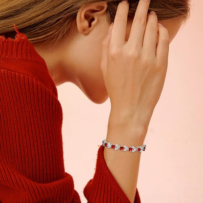 Crysdue Marquise Teardrop Cubic Zirconia Wedding Bridal & Prom Tennis Bracelets for Brides Bridesmaids, Silver/Gold/Rose Gold Plated Bracelet Gifts for Women - style: O_Red 7.1-8.2 Inch