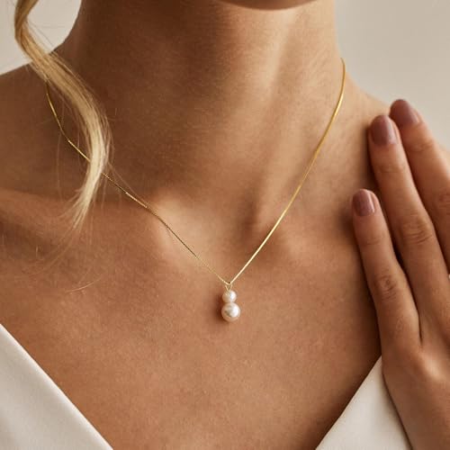 Gold Pearl Necklaces for Women Trendy, 14K Gold Plated Dainty Necklace Simple Layered Pearl Necklaces for Women Trendy Wedding Birthday Jewelry - color: 3-Two Pearl