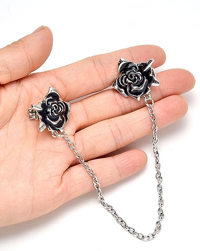 6 Pcs Antique Sweater Shawl Clip Chain Renaissance Style Rose Bowknot Brooch Flowers Wings Heart Cardigan Pin Gold sliver For Woman Men - style: C:6Pcs(Wing)