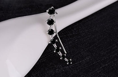 CZ Stud Earrings 925 Sterling Silver 18K Gold Plated Round Cubic Zirconia Hypoallergenic Set - color: Black