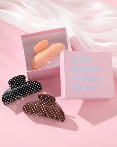 Molans 3PCS Hair Claw Clips Acrylic Clamps for women - Non-slip Strong Hold Barrettes for Thin Thick Hair, Medium hair clips Accessories(Brown Polka Dot) - color: Polka Dot 2