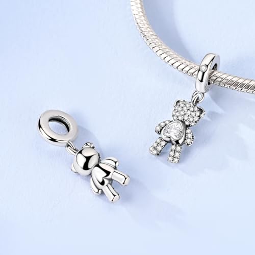 Hapour 925 Sterling Silver Charms for Bracelet Necklace Dangle Pendant Bead | Bear Charm, Elephant Zebra Cat Dream catcher Family Birthday European Jewelry Charm, For Women Mom - color: Silver CZ Bear