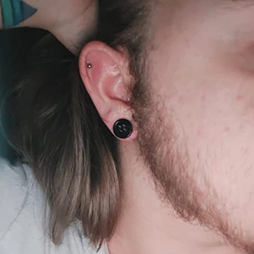 2Pcs Acrylic Plug Gauges for Ears Women Men Black White Button Plug Earrings, Single Flared Saddle Stretching Gauge Tunnels Expanders, Four Hole Button Piercing Plugs with Rubber O-Rings 8G to 1 Inch