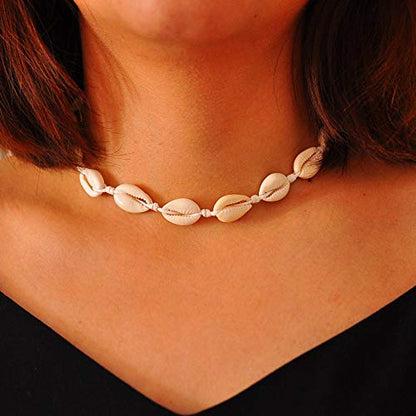 Starain 2Pcs Shell Necklace Anklet for Women Handmade Adjustable Puka Beach Shell Necklace Set - color: A-White