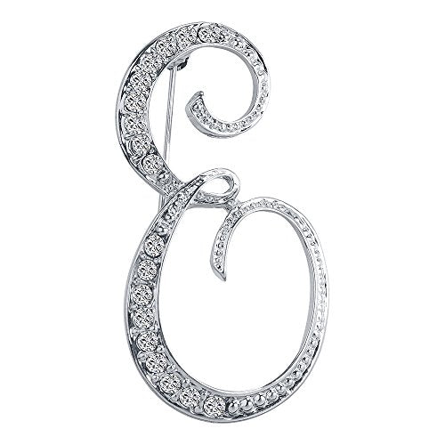 A-Z 26 Letters Pins Brooches Silver Plated Metal Broaches Pins-Clear Crystal Initial Breastpin - color: 1pcs-E