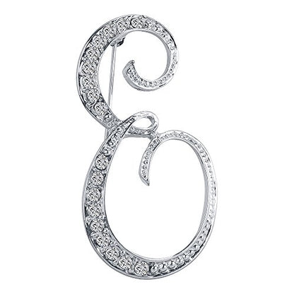 A-Z 26 Letters Pins Brooches Silver Plated Metal Broaches Pins-Clear Crystal Initial Breastpin - color: 1pcs-E