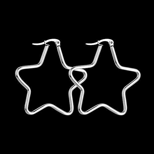 Square Star Hoop Earrings for Women Stainless Steel 40mm diameter - style: Star