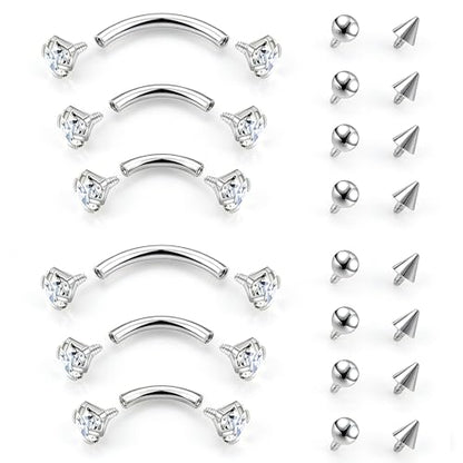 16G Eyebrow Piercing Jewelry Rook Earrings for Women Internal Thread Curved Barbell CZ Eyebrow Rings Vertical Labret Lip Jewelry Ear Rook Stud Small Tiny Belly Button Ring 6mm/8mm/10mm - color: Silver