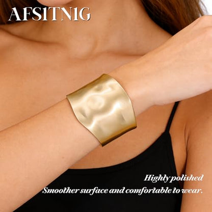 Chunky Gold Bangles Bracelets for Women, 14k Gold Plated Hinged Big Stackable Bangles Set, Trendy Wide Statement Cuff Bracelets Stack Fashion Jewelry Gifts - color: Gold-3pcs-Styles-3
