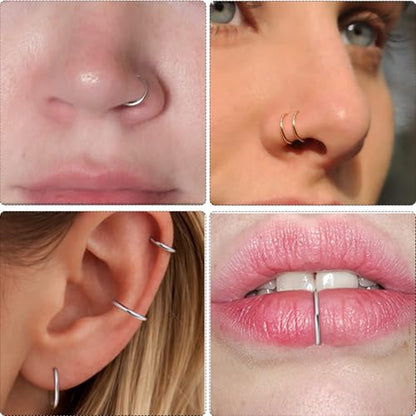 Nose Rings 20G 18G 16G 316L Surgical Steel Hinged Clicker Segment Nose Hoop Helix Cartilage Daith Tragus Sleeper Earrings Body Lip Piercing Jewelry for Women Men 6mm 7mm 8mm 10mm 12mm - style: 04:Silver-20G*6/8/10mm(6pcs)
