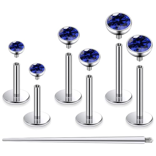 F136 Titanium 20/18/16G Internally Threaded Flat Back Stud Earrings Nose Rings Lip Medusa Monroe Labret 6/8/10mm Short/Long Bar Piercing Jewelry with Taper for Women Men - color: Blue, size: 16g=1.2mm