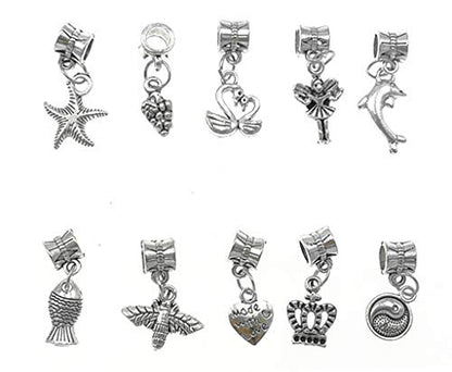 Alloy Dangle Spacer Beads Bails Connector with Multistyle Pendant Charm Dangler for DIY Bracelet Necklace Jewelry Making Accessaries(40pcs,Tibetan Silver Tone) - color: Tibetan Silver Tone