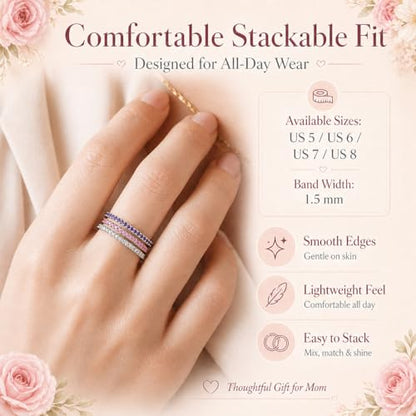 Birthstone Rings For Women, Silver Stackable Cubic Zirconia Stainless Steel Birth Stone Ring To My Daughter/Mom Birthday Unique Gifts Jewelry - color: 04-Silver-April