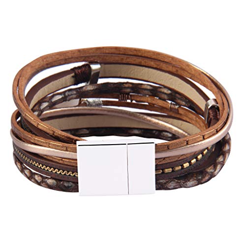 GelConnie Leather Wrap Bracelet Boho Cuff Bracelets Crystal Leather Bracelet Magnetic Multi Strand Bracelets Bohemian Bracelet Leather Wristbands Bangle Jewelry for Women Teen Wife Mother - color: Wrap leather bracelet