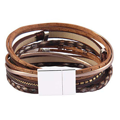 GelConnie Leather Wrap Bracelet Boho Cuff Bracelets Crystal Leather Bracelet Magnetic Multi Strand Bracelets Bohemian Bracelet Leather Wristbands Bangle Jewelry for Women Teen Wife Mother - color: Wrap leather bracelet