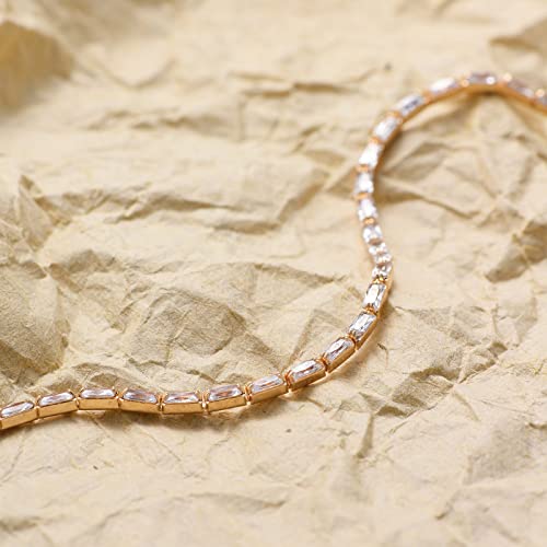 Gold Chain Bracelet for Women, 14K Gold Plated | Dainty Bracelets with Adjustable Chain, Trendy Jewelry Gift for Women - style: Rectangle CZ