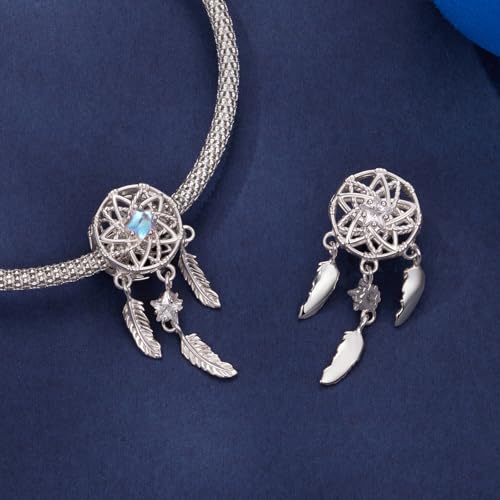 Celestial Bead Charms for Bracelets, Star Moon Dreamcatcher Dangle Charms, Silver Tone Copper, Glass Resin CZ Accents, Charm Beads for Women Jewelry Making, Gift Box Included - color: Star Dreamcatcher Dangle Charm
